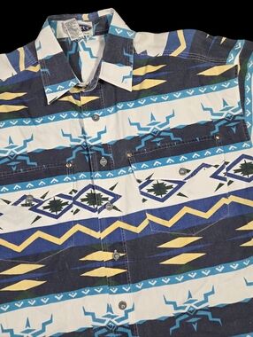Western Aztec Button-Up Shirt Adult Medium Southwestern Striped Casual Cowboy